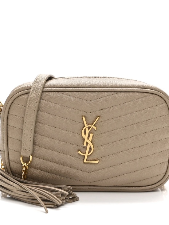 Yves Saint Laurent Handbags - Saint Laurent Dark Beige Grain De Poudre Matelasse Mini Lou Camera Bag NWT/NIB